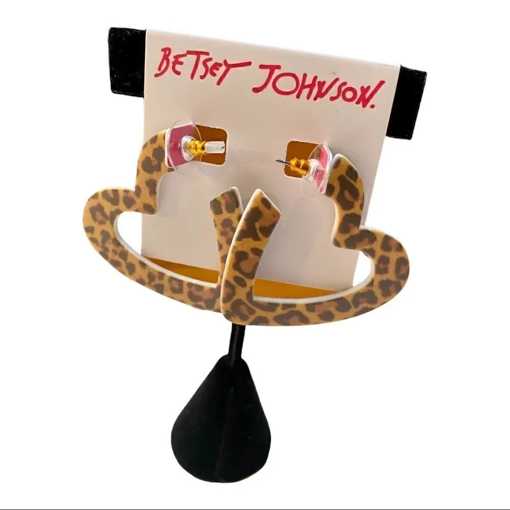 Betsey Johnson Leopard Open Heart Earrings.